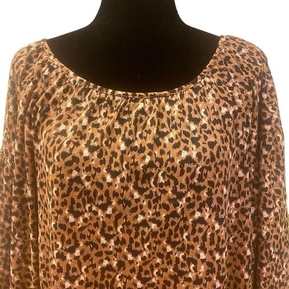 Ava & Viv Leopard Animal Print Long Sleeve Flowy Top Size 2X - Picture 5 of 14